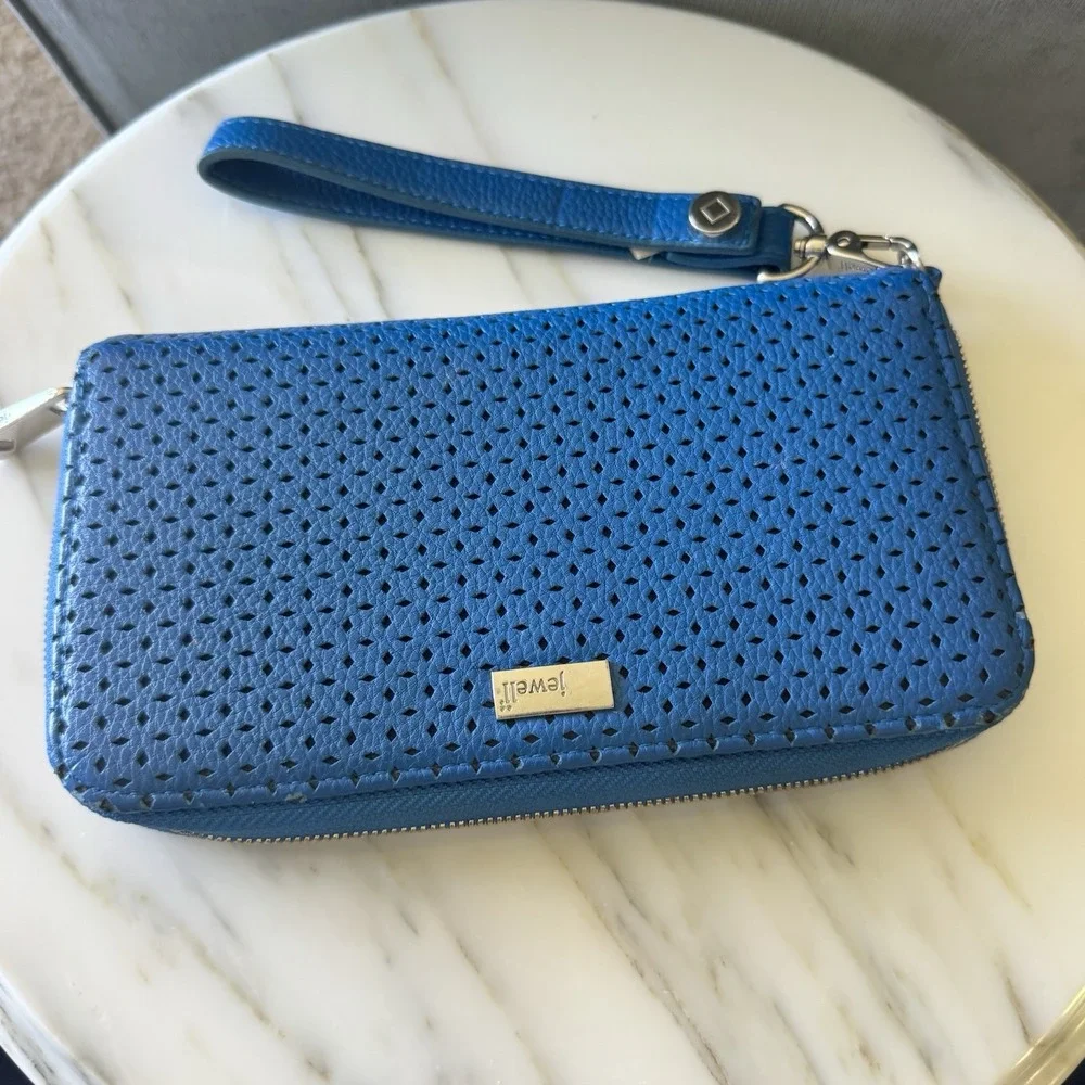 Thirty One Jewell All About the Benjamins Cobalt Blue Zip Wallet Wristlet Strap